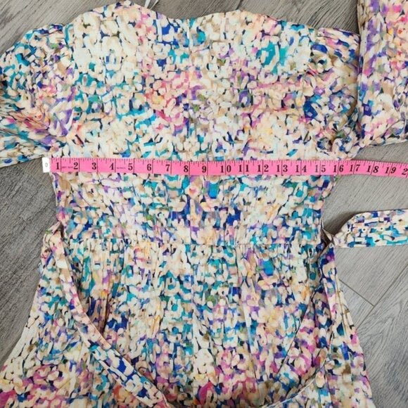 SHOL Los Angeles Abstract Print 3/4 Sleeve Tiered Mini Dress Size 4 BNWT - Picture 16 of 16